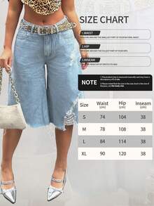 Women's Classic Relaxed Fit Denim Shorts - Non-Stretch Solid Color Raw Hem Summer Shorts With Distressed Scratch Detailing (Mid-Rise Loose Fit, Heavyweight Cotton) - Dark Wash - View 7