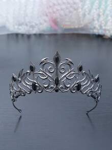 1 Stück rote Kristall schwarze Metallkrone, Vintage Gothic Stil Dornenmuster, einzigartiges Gothic Dekor Accessoire für formelle Anlässe