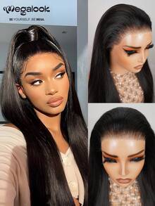 MEGALOOK Peluca frontal de encaje 360 de cabello humano 100% con cordón invisible - 18-30 pulgadas, color natural, nudos decolorados previamente, sin pegamento, transpirable, con encaje frontal transparente - SNatural - Ver 2