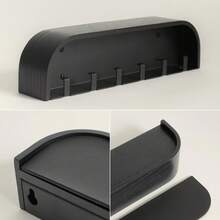 Kazai Fyndig Minimalist Wall-Mounted Key Holder With Wooden Shelf, 6 Hooks, Oak & Black