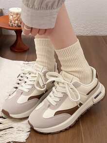 新款圆头系带拼色多功能时尚百搭都市户外休闲运动鞋女鞋