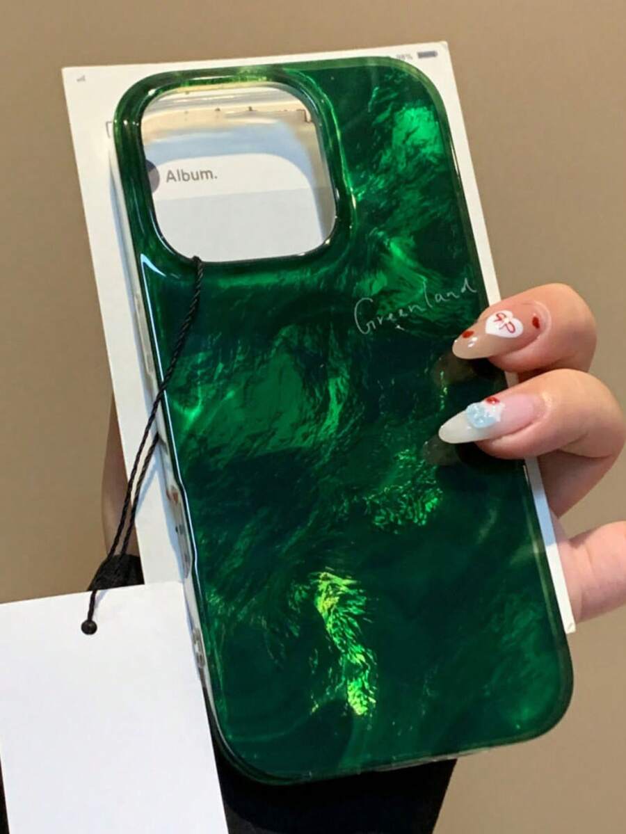 奢華復古純色冰川紋理硬殼手機殼,適用於 iPhone 17 Air 17 16 15 14 13 12 11 Pro Max Plus,復古邊框後蓋,女性風格 - 綠色 - 查看 1