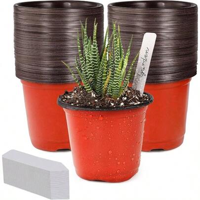 4 Small Plastic Plant Nursery Pot/Pots 100pcs Seedlings Flower Plant Container Seed Starting Pots, Come With 100pcs Plant Labels