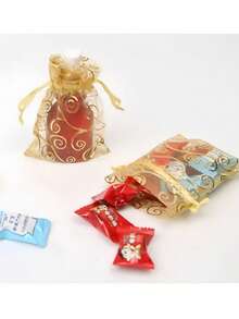 5/10/20/50/100PCS Silver Vine Eugensa Bags Gift Packaging Bags Gift Bags, Home Living Supplies, Festival Event And Party Supplies, Wedding Supplies, Table Center Gift Decoration Packaging, Nylon Bags, Baking Packaging Bags Jewelry And Accessory Packaging Gift Hanging Bags, Beauty Bags, Skin Care Bags - Gold - View 8