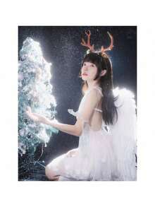 1pc Natural Feather Material White Angel Wings Set, Perfect For Holiday Angel Costume, Photo Shoot, Stage Performance And Cosplay Props (Since It's Made Of Natural Feathers, There May Be Slight Imperfections In The Craftsmanship And Product, Such As Some Dirt, Dust, Glue Marks And Glue Overflow, Which Is Normal) - Multicolor - View 5
