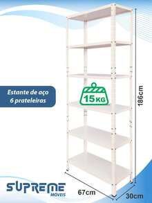 6-Shelf Adjustable Steel Shelf 30x67cm Multipurpose, Various Colors - trắng - Xem 1