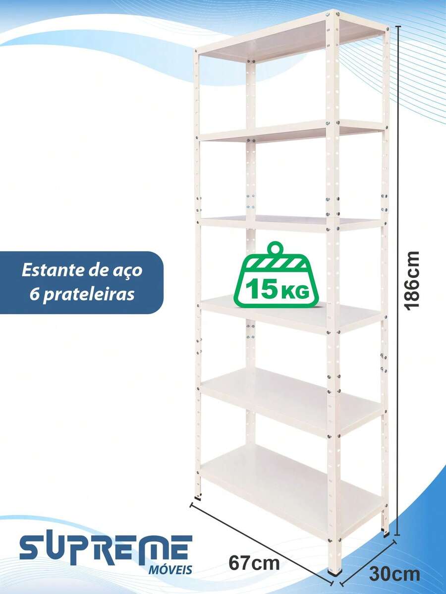 6-Shelf Adjustable Steel Shelf 30x67cm Multipurpose, Various Colors - trắng - Xem 1
