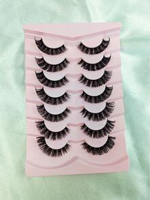 Hinarin 7 Pairs D Curl Russian Strip Lashes Wispy Fluffy Volume False Eyelashes Thick Dense Eyelashes Curly Dramatic Cross Faux Mink Eyelashes Extension Makeup