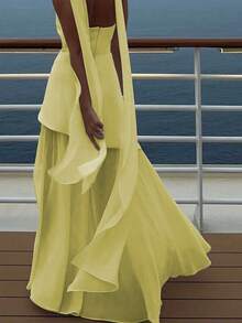 魅力十足的Floreya纯色休闲优雅不对称连衣裙，适合晚宴、假日、婚礼、生日、正式晚宴、返校派对、单身派对等场合。 - 黃色 - 查看 8