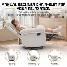 Recliner Chair, Swivel Rocker Recliner Chair Adults, Small Recliners Small Spaces, Upholstered Manual Recliner With Side Pockets, Nursery Rocking Chair Living Room, Chenille, Beige - 米色 - 查看 5