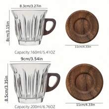Glass Coffee Cup Set With Coasters, Milk Cup, Tea Cup, Latte Cup, With Handles, Easy To Grip, Suitable For Cafes, Home, And Restaurants - Multicolor - View 5