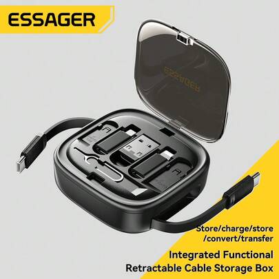 ESSAGER OTG USB Type C To Type C 60W Micro IP Storage Box Charging Data Cable 1M 480Mbps Compatible With IPhone, Android, Camera, MP3 Charger Universal Adapter Travel
