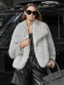 Neuer Herbst/Winter Dicker Kunstpelz Kragen Kunstpelz gefüttert Mittellanger modischer Pelzeffekt Kurzer Mantel