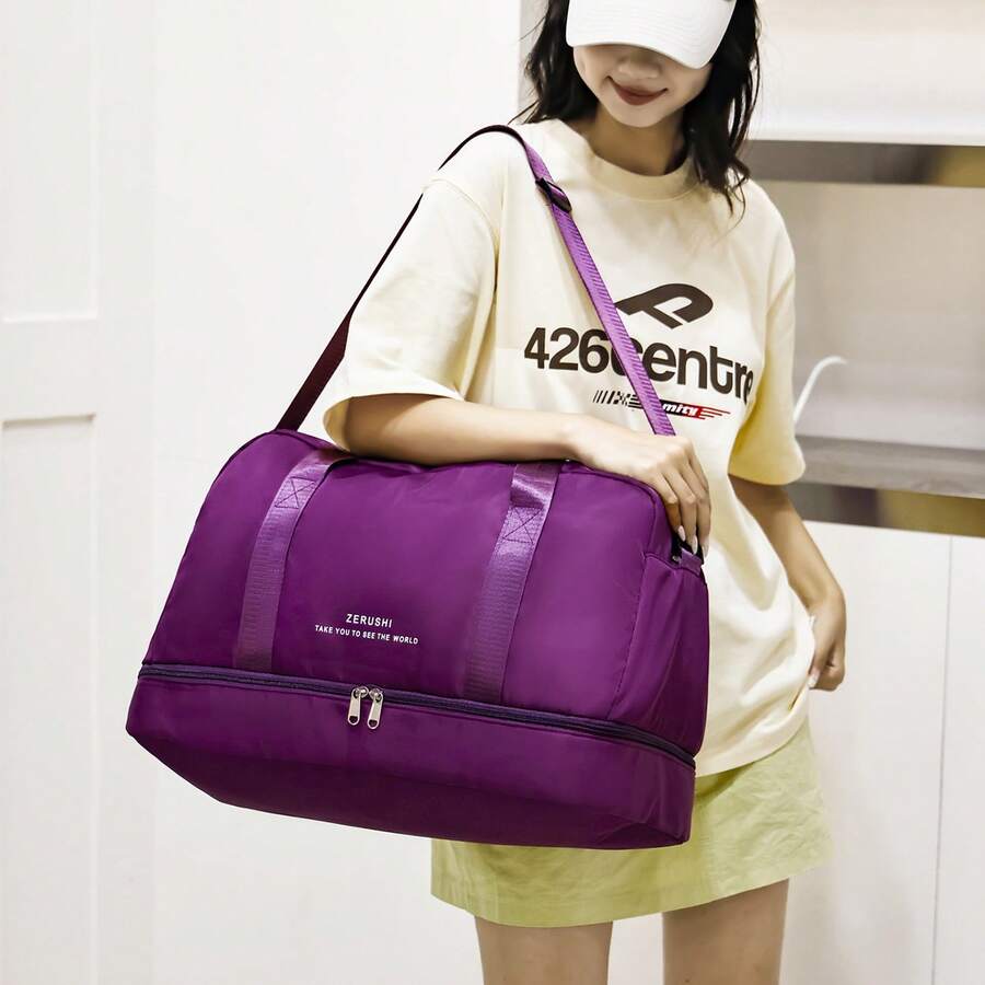 High-Value Large-Capacity Sports Fitness Bag, Short-Distance Travel Bag, Expandable, Suitable For Fitness, Swimming And Yoga, Stylish And Beautiful, Simple And Elegant - Màu tím - Xem 1