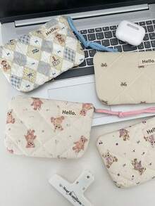 Cute Quilted Coin Purse, Mini Portable Travel Lipstick Bag, Multifunctional Pouch Card Holder - Multicolor - View 3