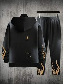 Men's Gradient Letter Print Hoodie And Drawstring Pants Set, Autumn/Winter, Fall Clothes