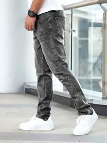 男士经典灰色弹力牛仔裤 - 灰色 - 查看 4