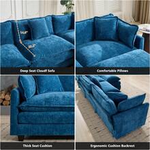 mikibama Modern Modular Sectional Sofa, 78" Upholstered Chenille Loveseat With Movable Ottoman Comfy L-Shaped Sofa, Oversized Deep Seat Cloud Couch With 2 Throw And Arm Pillows For Living Room, Blue - Blue Loveseat +1 Ottoman - 查看 3