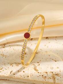 1 pieza Brazalete clásico de acero inoxidable bellamente brillante con disco incrustado de circonita sintética de colores, para uso diario de hombres, mujeres y parejas, ideal como regalo de vacaciones