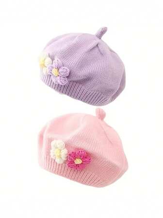 2 ชิ้น หมวกเบเร่ต์เด็กเล็ก ประดับดอกไม้น่ารัก สำหรับเด็กแรกเกิดถึงเด็กวัยหัดเดินอายุ 0-3 ปี มีสีแดงและหลากสีให้เลือก ของขวัญวันเกิด หมวกเด็ก