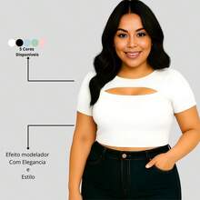 Cropped Plus Size Hollow Neckline Comfort And Elegance - trắng - Xem 3