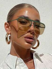 1 pereche ochelari de modă pentru femei, cu ramă semi-plată, stil Ombre, supradimensionați, potriviți pentru uz zilnic - Multicolor - Vizualizare 1