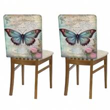 2/4/6 piezas Fundas de silla con estampado de mariposa de lino, adecuadas para decoración del hogar, sala de estar, comedor, jardín, hotel, fiesta, material de poliéster lavable