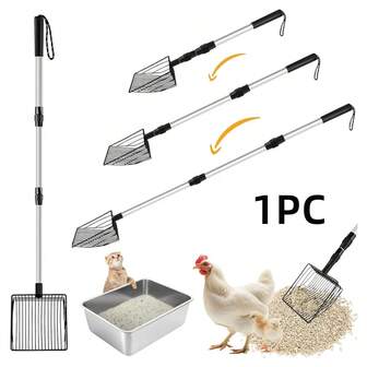 1PC Chicken Poop Scoopers, 3 In 1 Adjustable 22-42 Inch Long Cat Litter Scoop Chicken Scooper, Simple To Clean Metal Cat Litter Scoop Cat Poop Scooper, For Cat Chicken Farm Cleaning