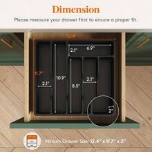 Silverware Drawer Organizer Tray, Plastic Cutlery Storage Kitchen Drawer, Flatware And Utensil Holder Divider Spoons Forks Knives Tableware, 5 Compartment, Black - 12.4 x 11.7 inch (6 Slots) + Black - View 2