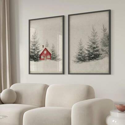 2 件冬季森林绘画圣诞墙艺术画雪景冬季风景常青树帆布印刷画|卧室、客厅或办公室的圣诞装饰家居装饰、圣诞海报、送给她的圣诞礼物、无框万圣节装饰圣诞装饰感恩节婚礼家居装饰家居装饰秋季装饰生日装饰礼品派对用品室内节日装饰墙面装饰万圣节装饰品