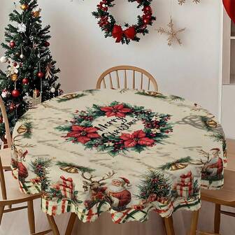 1/36 st julslogan, kransmönster bordsdekorationsduk - 100 % polyester rektangulär rund bordsduk med präglad kant, lämplig för högtidsfester, familjesammankomster, festlig atmosfärdekoration
