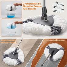 Cubo con Pedal Juego de fregona y cubeta, Cuboíble de fregona, con diseño escurridor y fregona giratoria de 360°, Set de Limpieza de Suelos Uso en húmedo y,Sistema de Limpieza hogar - 1 - Ver 3