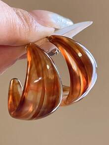 1 Pair Vintage Tie Dye Brown Half-Circle Exaggerated Drop Earrings, Suitable For Women's Vacation, Party, Holiday, Couple Date, Birthday Gift, Mother's Day Gift