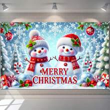 1 pieza Pancarta de fondo navideño con muñeco de nieve, mundo invernal con bastón de caramelo, telón de fondo para fiesta navideña, para interior/exterior