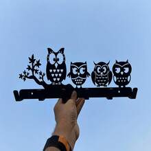 1pc Owl Pattern Metal Wall Mounted Key Holder Rack With 7 Hooks, For Hanging Keys, Towels, Umbrellas, Decor Organizer For Hats, Bags, Scarves, Vintage Home Wall Decoration, Rustic Aesthetic Room Decor, Bedroom Living Room Kitchen Entryway Accessory, Modern Minimalist Interior Design Hanger, Space Saving Storage Solution, Charming Bird Themed Functional Organizer - Black - View 8