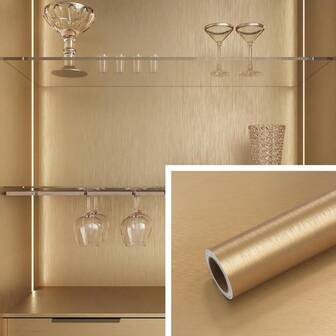 1 rouleau de papier contact en acier inoxydable doré, papier peint métallique doré autocollant amovible et repositionnable. Revêtement mural en vinyle métallique imperméable pour réfrigérateur, décoration de maison, cuisine, salle de bain, salon, meubles, carrelage mural, chambre à coucher