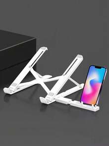 1pc White Foldable Portable Laptop, Tablet & Phone Stand With Adjustable Height & Cooling Function