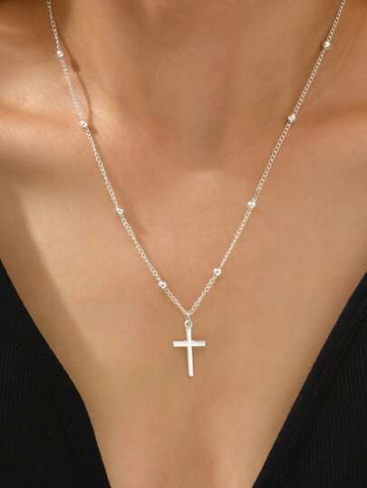 1pc Minimalist Alloy Cross Pendant Necklace, Delicate Collarbones Chain For Women, Suitable For Daily Wear