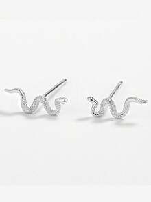 1 Pair S925 Sterling Silver Snake Hoop Earrings With Micro-Inlaid Zirconia Stones, Luxury European & American Design Jewelry For Women, Suitable For Valentine's Day, Anniversary, Birthday, Party, Daily Wear