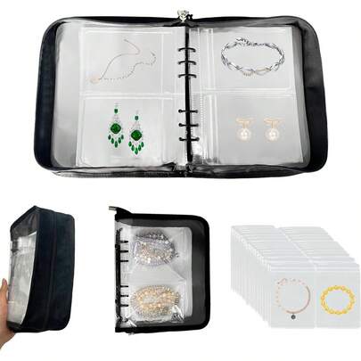 Travel Jewelry Storage Book Transparent Jewelry Binder With 50 Anti-Oxidation Pockets Jewelry Earring Organizers Book Necklace, Earring, Bracelet, Ring Holder