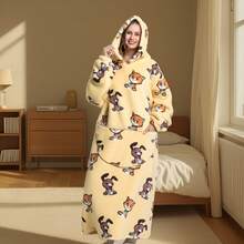 Hooded Robe Sweatshirt, Oversized Plush Cloak Style Loungewear, Warm & Cozy Unisex Sherpa Bathrobe For Home, Office, Study, Winter