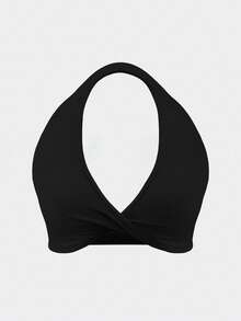 Sodalemon Women's Twist Back Workout Top, V-Neck Padded Solid Color Yoga Casual Sports Bra - Black - View 9