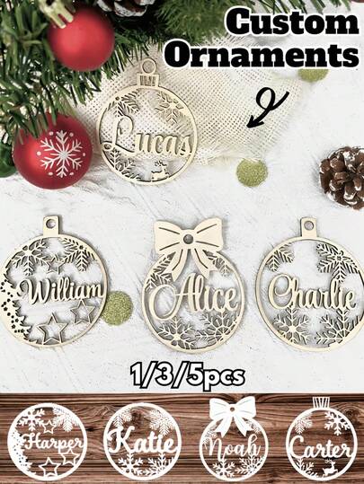 1/3/5pcs Christmas Gift, Christmas Decor, Christmas Decoration, Personalized Christmas Ornaments, Custom Christmas Tree Decor, Wood/Acrylic Decor, Laser Cut Names, Christmas Bauble, Gift Tags, Your Logo Multi-Functional, Ornamental Exquisite, Stylish, Cute, Vintage Custom,Unique Ideal Gifts Him Her Anniversaries Valentine's Day Mother's Day Birthdays, For Father's Day