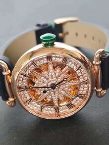 Women's Starry Series Fashion Mechanical Watch, Scratch-Resistant Hollow Dial, High-Quality Leather Strap, Ideal Gift