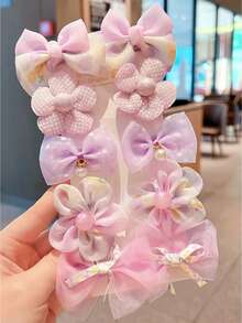 10pcs Cute Floral Bow Hair Clips, Sweet Cartoon Bow Decor Hair Accessories, Real Item Packaging Without Card - Pink - View 4