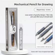 1pc Automatic Mechanical Pencil, 0.3mm/0.5mm/0.7mm/0.9mm Options, Suitable For Drawing, Sketching, Writing, Silver/Black Color, Refillable, High-Quality Drafting Pencil