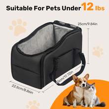 Portable Dog Car Seat For Small Dogs - Pet Booster Seat With Fixed Leash, Adjustable Straps, Storage Pocket - Center Console Puppy Car Seat For Travel, Support Pet Up To 12lbs