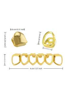 A Set Of Hip-Hop Dental Jewelry With A Single Hollowed-Out Upper Surface And A Full Hollowed-Out Lower Surface, Suitable For Both Men And Women. It Can Be Opened And Closed For Self-Adjustment And Comes With A Teething Ring For Use In Combination