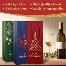 6 pièces/3 pièces Sacs cadeaux de vin de Noël, sacs cadeaux de fête des fêtes avec poignées, papier d'emballage épais réutilisable pour bouteille de vin de Noël. Parfait pour les fêtes d'anniversaire, les cadeaux de vin, de champagne, de whisky de Noël, la décoration de Noël, les rassemblements à la maison. Couleurs et styles aléatoires