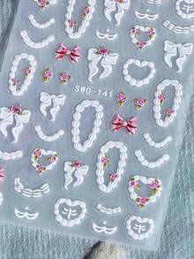 5D Rose Fruit Cream Nail Stickers 2pcs White Pink Rose Flower Strawberry Cherry Bow Sweetheart Chain Glasses Mask Birthday Cake Cream Design DIY Self-Adhesive Gel Polish Charm Manicure Decal Sliders Nail Art Decoration